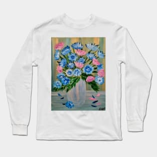 vibrant pink and blue bouquet of flowers in a silver and gold vase Long Sleeve T-Shirt